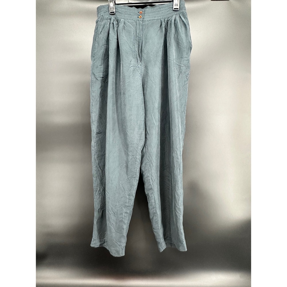 Vintage Diane Gilman 100% Silk‎ Pants Women's Size L Elastic Waist Pull-On
